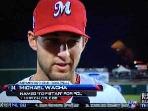RHP Michael Wacha being interviewed after receiving the "Top Star" award for the PCL  in the 2013 Triple-A All-Star Game.