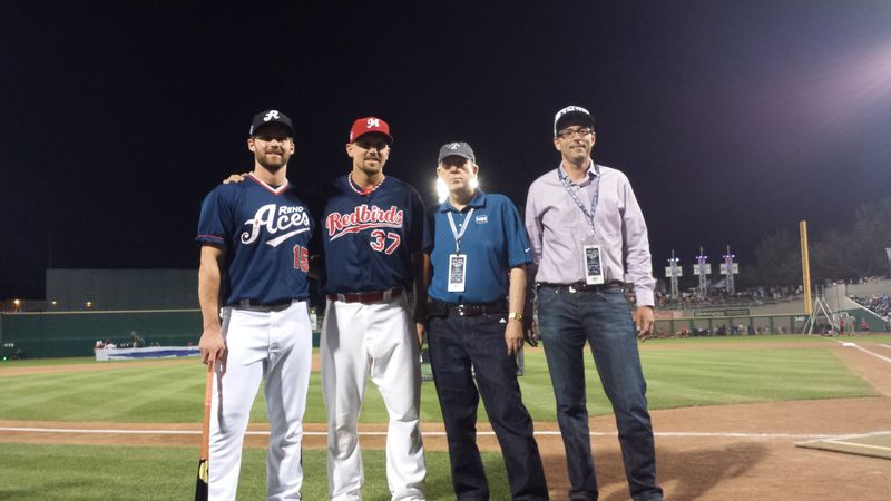 Winner Davidson and Runner-up Peterson receive their prizes after the Triple-A All-Star Home Run Derby.